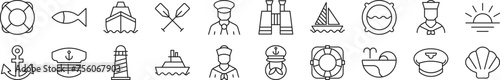 Set of line icons of sailor. Editable stroke. Simple outline sign for web sites, newspapers, articles book