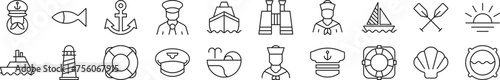 Sailor Line Icons collection. Editable stroke. Simple linear illustration for web sites, newspapers, articles book