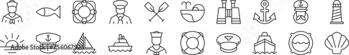 Pack of line icons of sailor. Editable stroke. Simple outline sign for web sites, newspapers, articles book