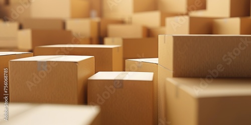 Cardboard boxes with stuff indoors, space for text. © Vasiliy