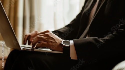 a man is working on a laptop. Can be used for business illustrations