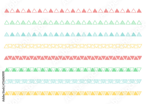 手書きの三角模様の装飾素材、仕切りの装飾、デコレーション線、散布ブラシ