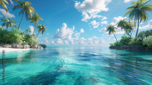 Tropical paradise island with turquoise water and palm trees © FoxGrafy