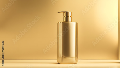 Professional Salon 3D Gold Shampoo Bottle Mockup for Luxury Hair Treatments and Styling