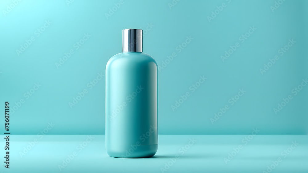 Online Retail Ready 3D Blue Shampoo Bottle Mockup Ideal for Beauty Product Showcases in E commerce