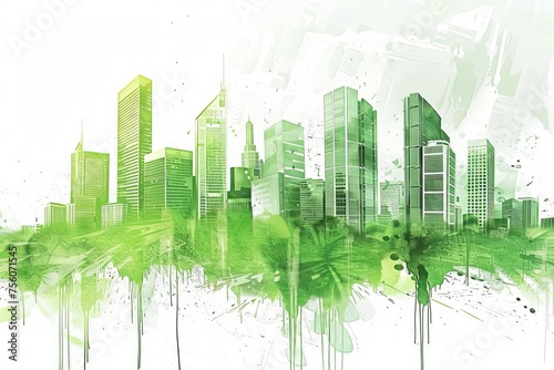 Conceptual illustration of urban sustainability featuring green technologies and eco-friendly infrastructure Emphasizing a balance between development and environmental preservation