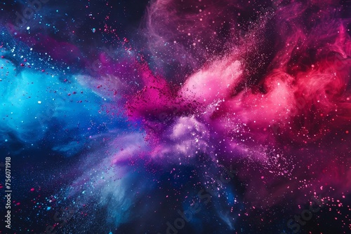 Explosion of vibrant paint splashes and colored powder Creating a dynamic and colorful abstract composition Ideal for creative and artistic backgrounds
