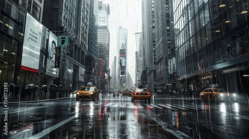 tall buildings, in a rainy city, generative ai © ThisDesign