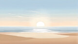 Calm Nature Background: The sun below the horizon of the ocean, casting warm hues across the sky and gentle waves, coast, shore, sand, tranquil scene, beauty of nature