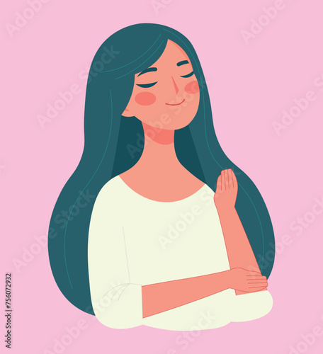 Beautiful latin woman with green hair, illustration in harmonic tones, for background designers