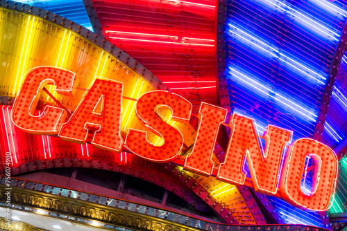 Casino neon sign at outdoor in the evening