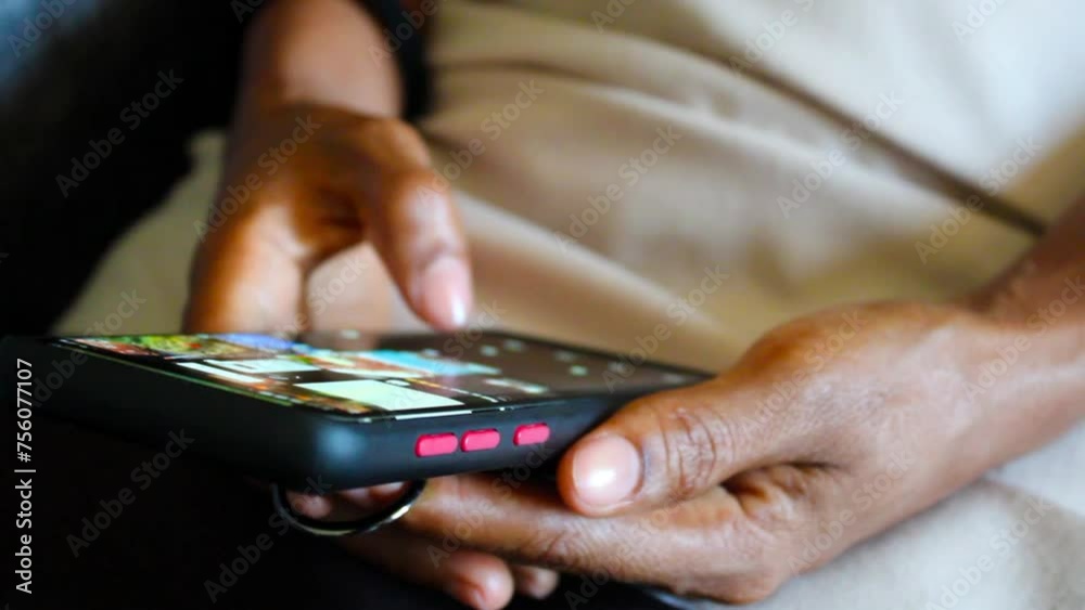 Female hand fingers scrolling phone screen and browsing online social media 2