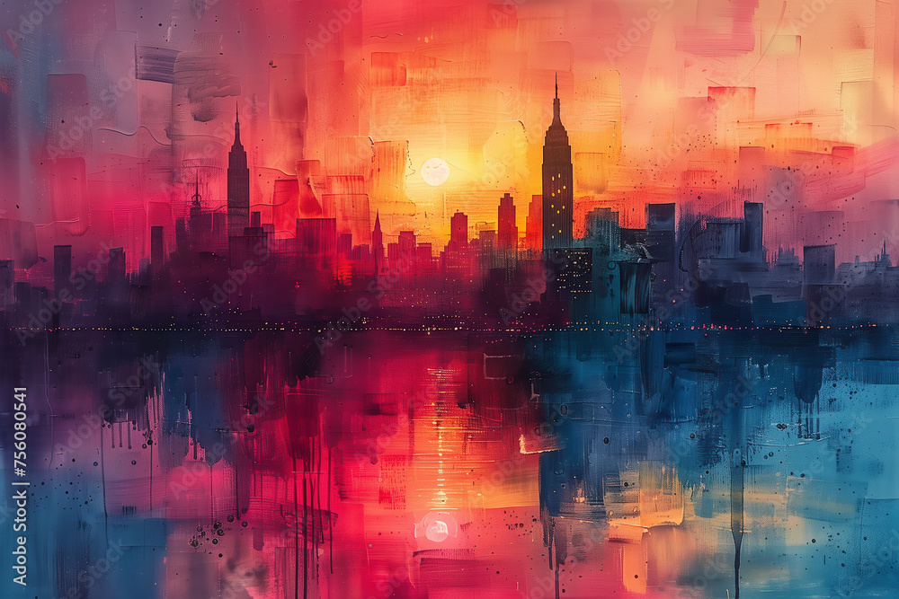 Fototapeta premium Beautiful City Horizon Impressionism Art