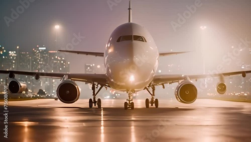 Large Jetliner on Airport Runway Generative AI photo