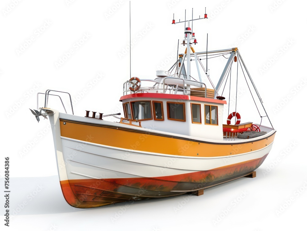 fishing boat, plain white background fishing boat, plain white background