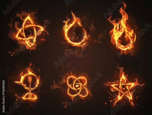 fire flaming symbols on a black background