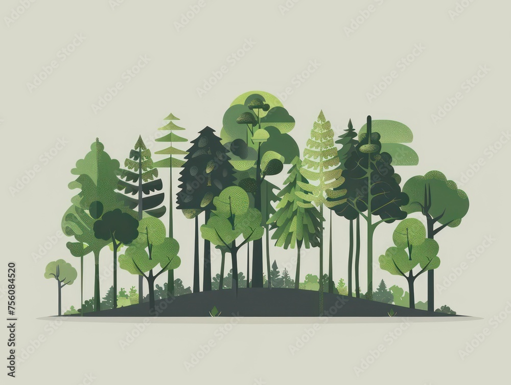 Forest, white background, illustration cartoon