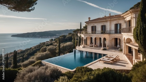 Exquisite mansion perched on the serene shores of the French Riviera, offering sweeping views of the azure Mediterranean and private terraces overlooking the coastal beauty