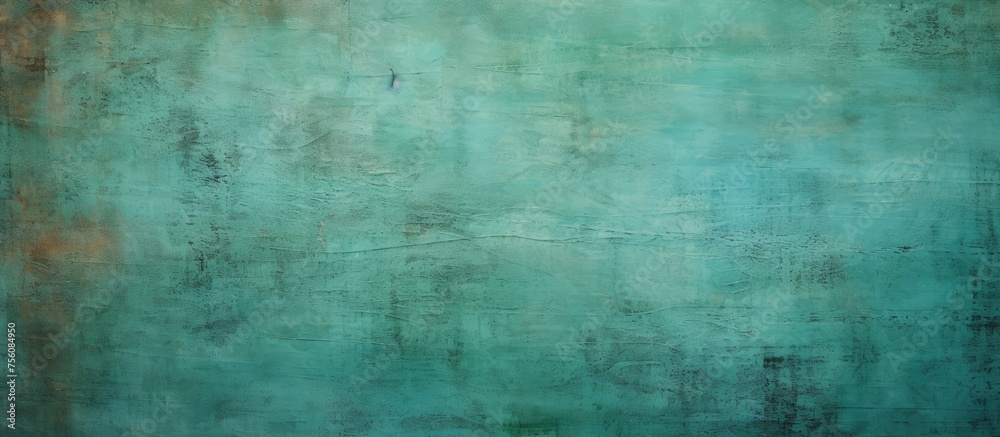 Obraz premium A close up of a green wall with a fluid texture resembling water, tints and shades of electric blue creating a pattern, like grass flooring. The transparent material adds a unique touch