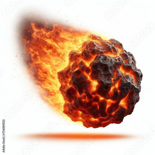 Brilliant massive asteroids comet flaming meteorites isolated on a white background