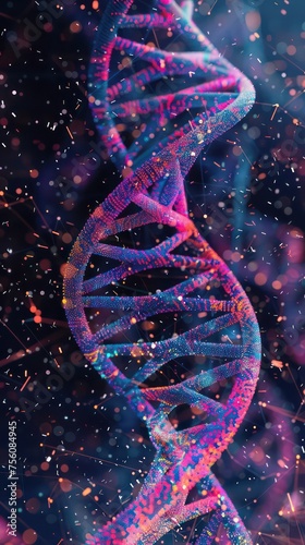 genetic code a DNA double helix, vivid blue and magenta
