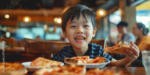 children in a restaurant, happy expressions, savory delights, candid moments, excited atmosphere, advertising to increase children's appetite