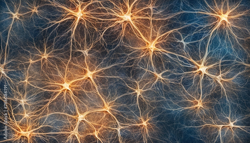 Abstract Neurons and Microglia. Microglial cells are the most prominent immune cells of the central nervous system (CNS). Glowing synapse. Wallpaper render style. Abstract Neurons and Microglia. Microglial cells are the most prominent immune cells of the central nervous system (CNS). Glowing synapse. Wallpaper render style.