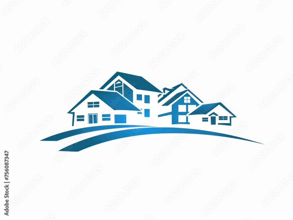 building houses logo, construction, simple lines, white and blue, white background