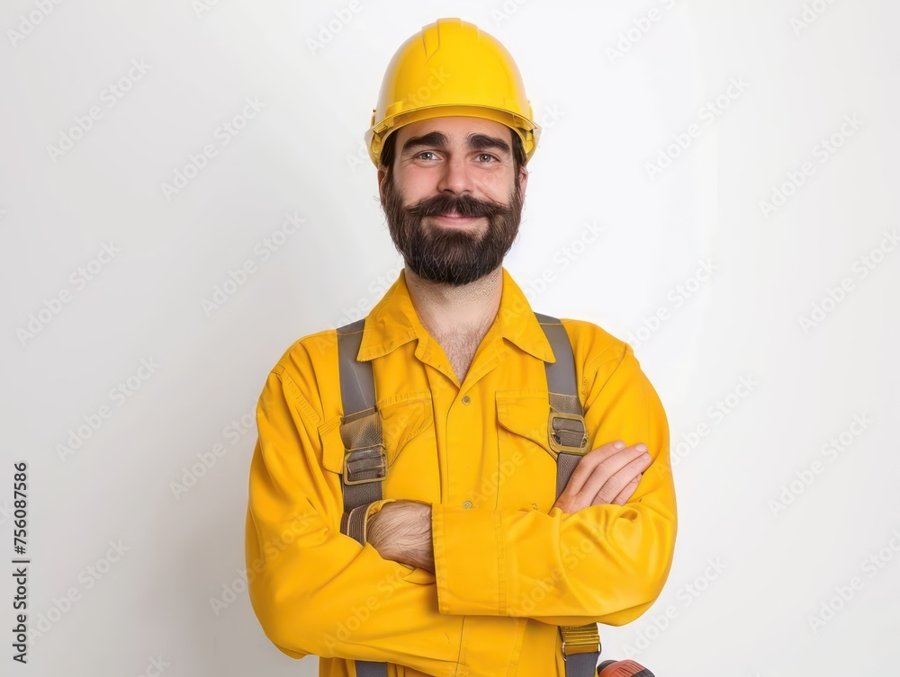 man plumber in yellow suit on white background man plumber in yellow suit on white background