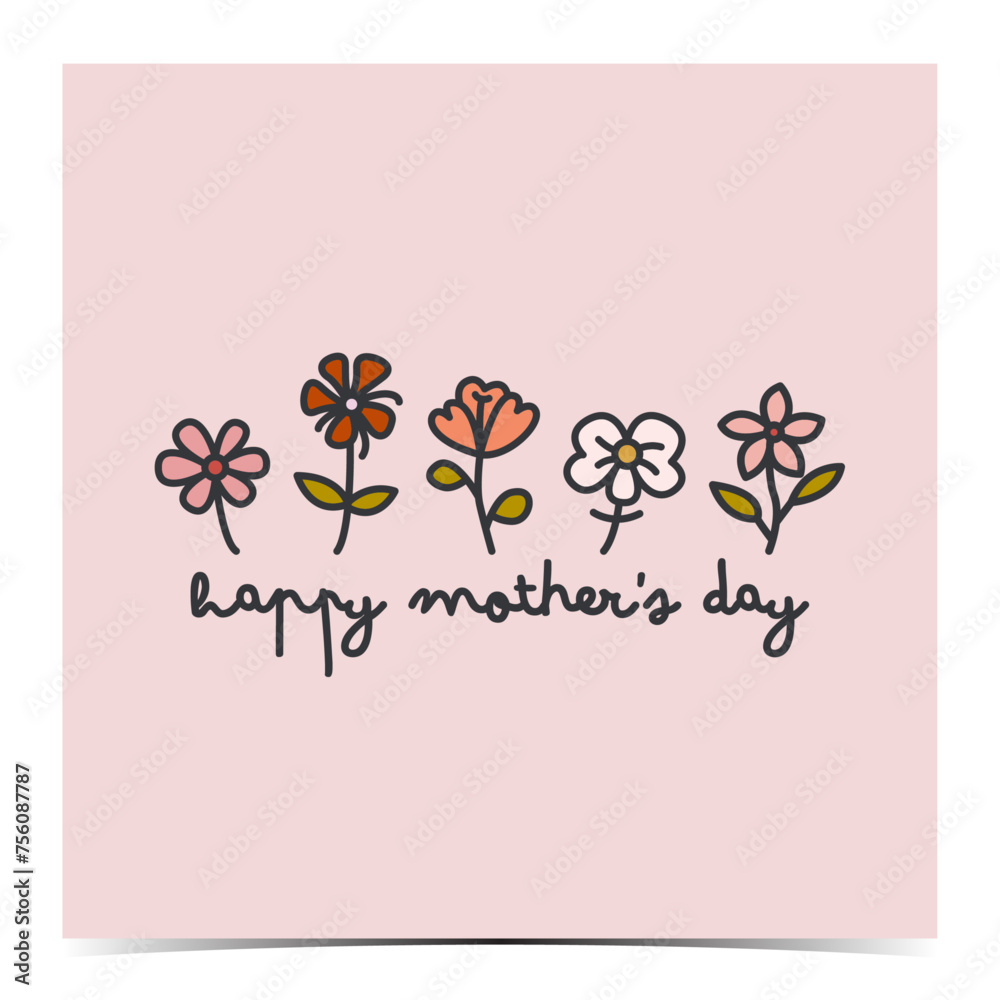 Mother's Day poster, greeting card, label, flyer, banner with a cute flowers in pink, red and orange color palette Mother's Day poster, greeting card, label, flyer, banner with a cute flowers in pink, red and orange color palette