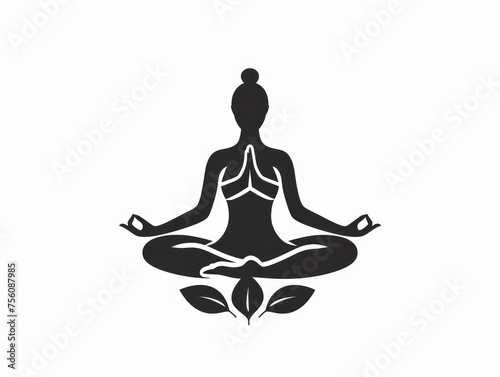  yoga in lotus position logo of a body silhouette doing, realistic, plain white background