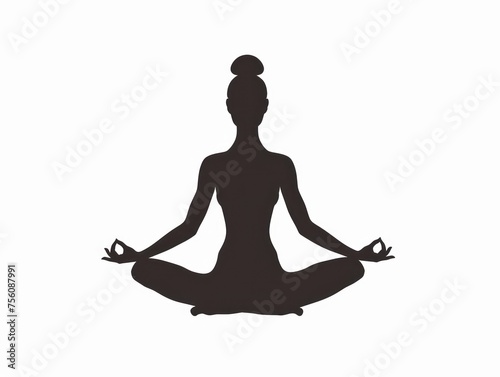  yoga in lotus position logo of a body silhouette doing, realistic, plain white background © STOCKYE STUDIO