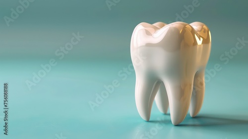 tooth on light blue background, on neutral background, realistic