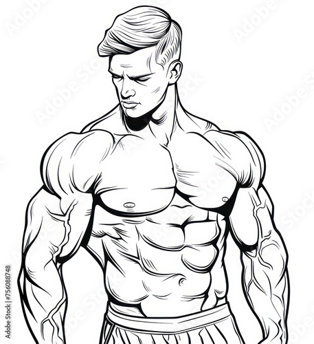  line drawing of man showing off muscles