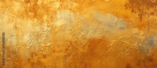 A close up of a brown, amber, and orange painting on a hardwood wall with a beautiful pattern. The tints and shades create a peachy art piece photo