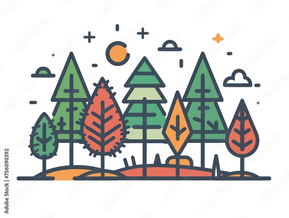 simple line forest icon cartoon logo