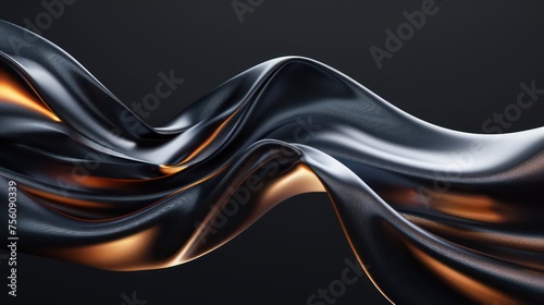satin smooth 3d flowing abstract twisting shape, floating, light, black background