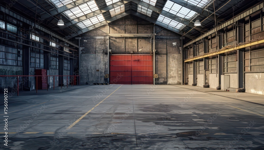 small empty warehouse, gray, daytime