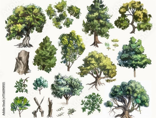  trees top-down 2d game art tile-based white background