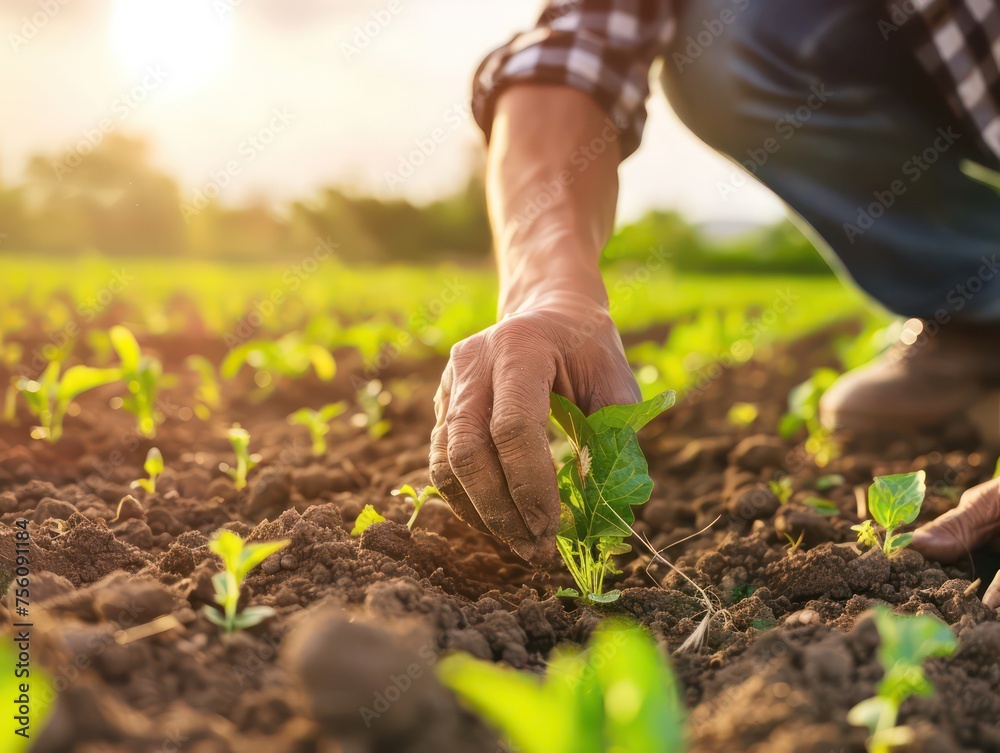 field of agriculture, planting a corns, person planting a seedling, corn field in spring field of agriculture, planting a corns, person planting a seedling, corn field in spring