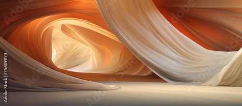 Flowing cloth material with geometric architectural interior. Digital artwork.