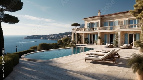 Exquisite mansion perched on the serene shores of the French Riviera, offering sweeping views of the azure Mediterranean and private terraces overlooking the coastal beauty © Damian Sobczyk