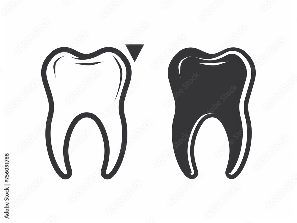 tooth icon line art, black, clear white background