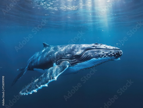 blue whale under water