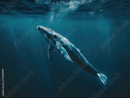 blue whale under water