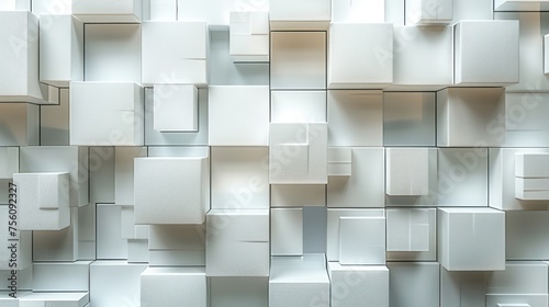 white cubes on the wall  A display wall is arranged with squares of different sizes