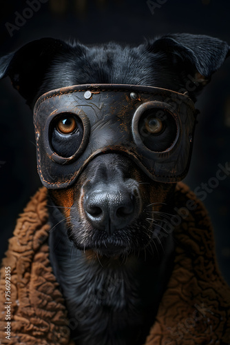 Close up of a Terrestrial animal with a gas mask and goggles