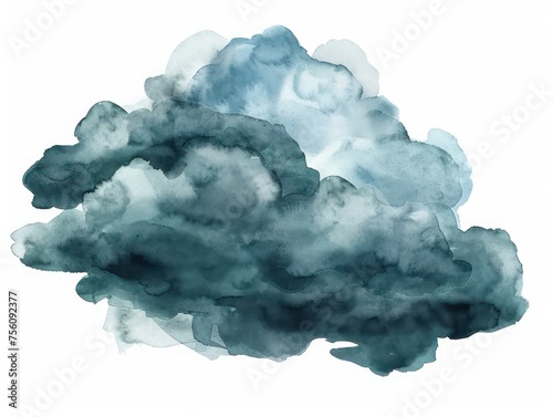 watercolor spring storm cloud, isolated on white