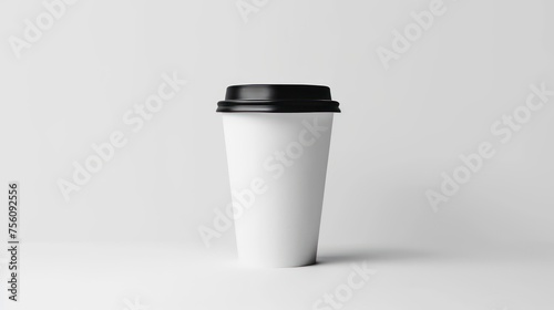 white paper cup with black lid isolated on white background