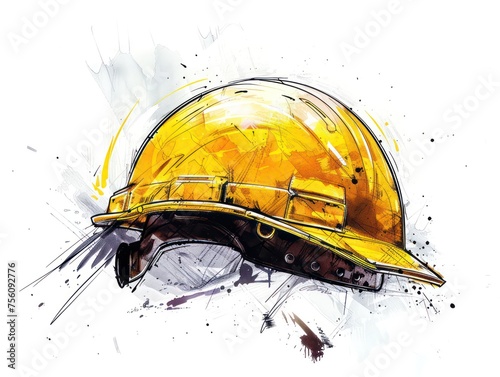 yellow constrcution helmet, white backgorund, illustration  photo